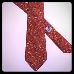 HERMÈS PARIS Red Woven Chain 100% Silk Luxury Tie